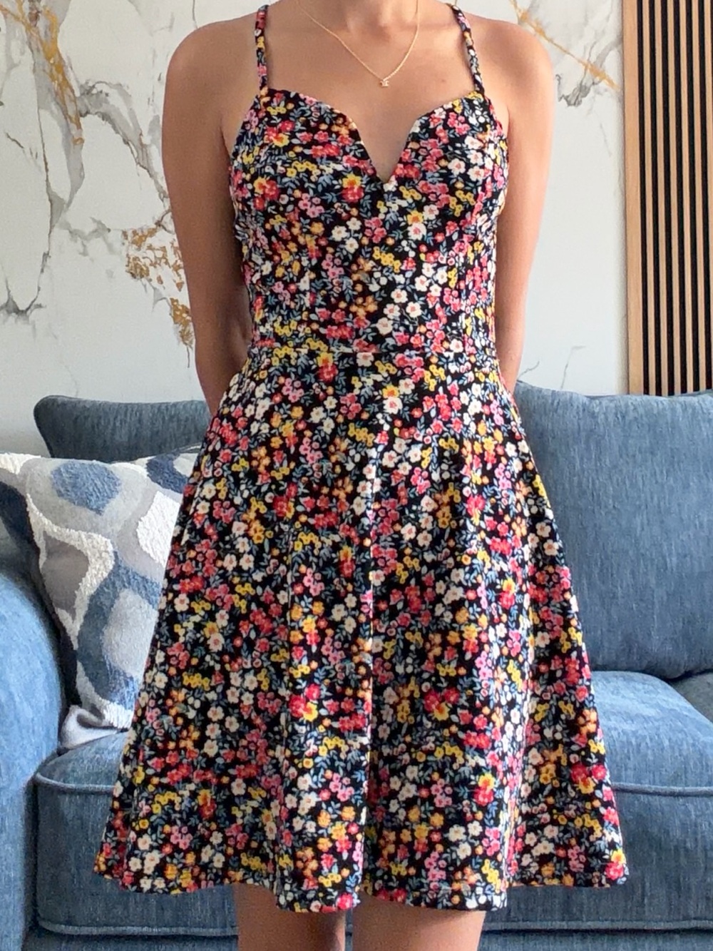 No Boundaries Floral Fit & Flare Dress Lace Open Back